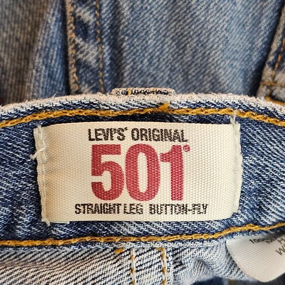 Levis 501 Jeans Mens Tag 33x33 Act 32x32 2000 Y2K Button Fly Straight Distressed - Picture 11 of 15